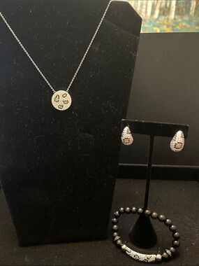 Park Lane Crystal Pave Smiley Necklace and Earring and Bracelet Set - Silver